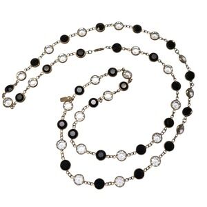 VTG 90s Swarovski Black Clear Crystal Station Necklace 34" AS IS Missing Crystal
